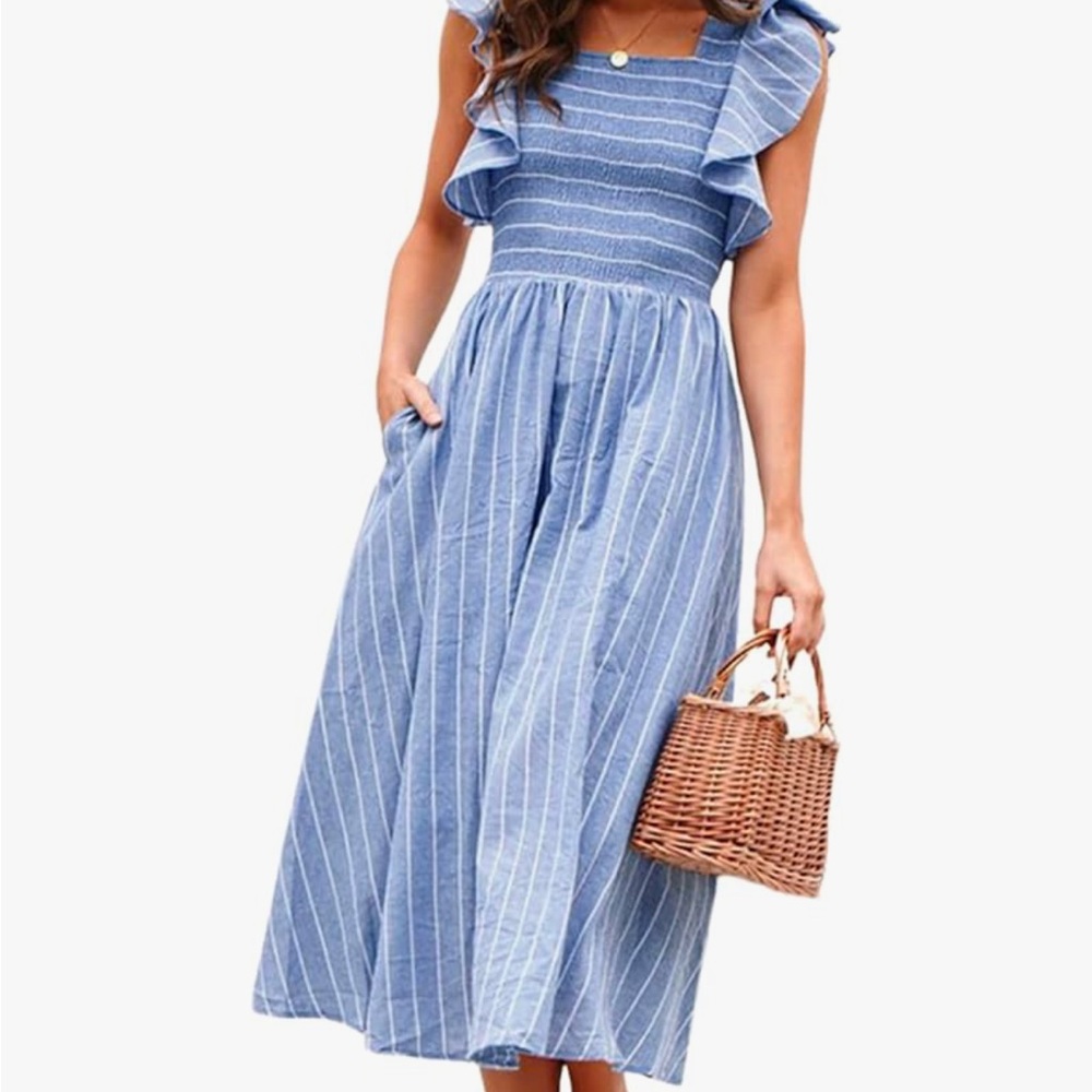 Women's Striped Linen Midi Dress